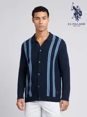 U.S. Polo Assn Blue Mens Vertical Stripe Knit Cardigan (F61808) | $198
