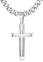 Sterling Silver Cross Necklace with 5Mm Beveled Edge Chain, 16-30 Inches