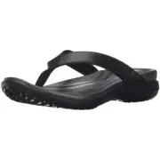 NEW CROCS Women Capri V Flip Black Leather Flip Flop Sandals Low Platform