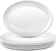 Tioncy 6 Pack Large Oval White Serving Platters 16 in x 11.2 in Dishes Tray for Entertaining Party Wedding Decor Safe Platter for Restaurant Serving Fish Steak Food Decorative