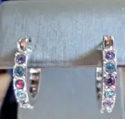 NIB Swarovski (Swan Logo) Blue & Purple Crystal Encrusted Hoop Earrings