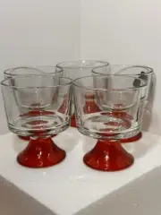 Set of 5 Red and Clear Stemware Sherbet Ice Cream Dessert Glasses Dishes