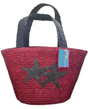 Womens Beach Bag Tote Red Navy Wheat Straw Sunny by Magid Style No. M155