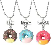 [yaozeio] Best Friends Forever Necklaces for 3 BFF Friendship Gifts for Women Girls Besties Sisters Anniversary Birthday Gifts for Soul Sisters Friends Female 3 Pcs Doughnut Necklace for Teen Girls