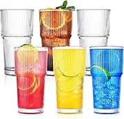 Ribbed Glassware, 19 oz Drinking Glasses Set of 6, Iced Coffee Cup, Stackable Glasses, Vasos De Vidrio, Glassware Sets
