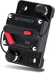 Anhoer Circuit Breaker with Manual Reset 12V-48V DC Waterproof Circuit Breaker Fuse Holder Inverter 50-250A for Solar Power Marine Boat Car Motor (50A)
