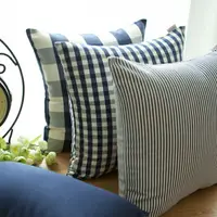 在飛比找樂天市場購物網優惠-地中海藍色格子靠墊客廳沙發抱枕抱枕套不含芯正方形定做大靠墊套