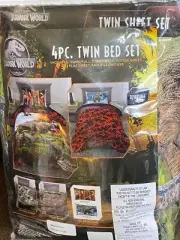 !WOW! NWT JURASSIC WORLD Park Dinosaurs Twin Comforter & Sheet Set Bed in bag