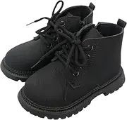 [FEOYA] Boys Girls Ankle Boots Leather School Boots Waterproof Lace Up Shoes Spring Autumn Short Boots with Zip 3.5-9.5 UK Child, Black, 5 UK Child