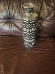 Missoni for Target Tall 16” Hexagonal Vase Black and White Zig Zag silver top