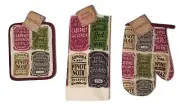 Wine Kitchen Linen Set Towel Oven Mitt Potholder Cabernet Sauvignon