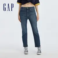 在飛比找momo購物網優惠-【GAP】女裝 高腰直筒牛仔褲-深藍色(426294)