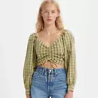 Levi's Devin Plaid Crop Long Sleeve Blouse Top Green Large NWT