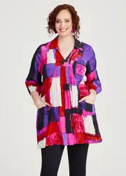 [TS] Taking Shape Abstract Check Natural Tunic Size 20 in Print, Viscose - Plus Size Women's Clothing Print