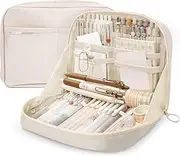 Large Capacity Pencil Case, Big Pencil Pouch Pencil Cases Pencil Case Organizer, Large Pencil Bag College Pencil Case School Pencil Case, Pencil Case with Compartments (Beige White)