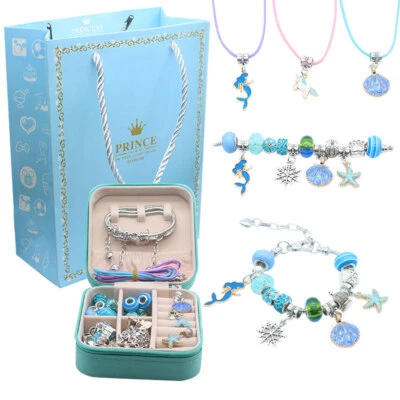 Girls Bracelet Making Kit Beads Jewellery Charms Pendant Set DIY CraLR Kids GiZV