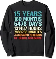[X.Style] 15th Birthdays 15 Years Old 180 Months Retro Vintage Sweatshirt ds692 Sweater (S) Black