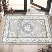 [UZU] 40x60cm Non-Slip Machine Washable Entryway Rug, Indoor Door Mat Faux Cashmere Carpet Soft Durable Low Pile Area Rugs with Anti-Slip Backing for Bedroom Kitchen Bathroom Laundry Room - Home Decor