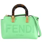 【FENDI 芬迪】BOSTON 經典大LOGO壓紋琥珀提把迷你手提包兩用包(亮綠)