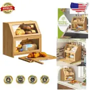 Natural Bamboo Bread Box with Cutting Board & Knife - Farmhouse Kitchen Storage