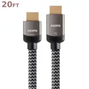 20FT 4K High Speed HDMI Cable Braided Cord 4K 60Hz 18Gbps HDR CL3 In-Wall Grey