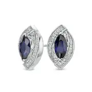 Marquise Blue and White Lab-Created Sapphire Frame Stud Earrings in Sterling Silver