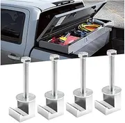 4PCS Truck Tool Box Mounting Kit, J Hook Truck Toolbox Clamps, No Drilling, Pickup Truck Aluminum Crossover Tie Downs, Tool Box Accessories for Fix Supplies and Truck Position (Silver)