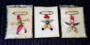 Vintage Jointed Wood Bead Dancing Man Brooch Pin SET Of 3 MADE IN AUSTRIA NOS