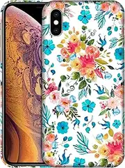 GlamCase for iPhone X/XS / 10, iPhone X/XS / 10 Case - Floral Pink Teal Watercolor Pattern Printed Slim & Sleek Cute Plastic Protective Designer Back Phone Case/Cover for iPhone X/XS / 10