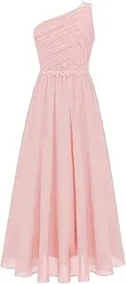 [Choomomo] Kids Girls' Chiffon Ruffle One-Shoulder A-Line Gown Wedding Party Maxi Junior Bridesmaid Dress