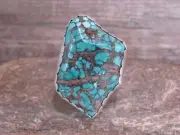 Large Navajo Indian Sterling Silver & Turquoise Ring Signed Troncosa - Size 8