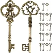 Large Skeleton Keys 8pcs Antique Bronze Keys, Rustic Key Pendant Vintage Key Charms Set, for Wedding Favor Jewelry Making Wrapping Decoration(20pcs,Green Bronze)
