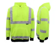 HI VIS Hooded Safety Jumper Hoodie Sweatshirt Tradie Workwear Fleece Jacket Coat - Fluro Yellow