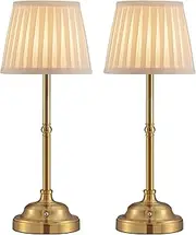 KDG Cordless LED Table Lamp Set of 2, Portables Fabric Shade Desk Lamps, 5000mAh Rechargeable Battery Powered Lighting, Dimmable Light for Dining Room, Bedroom, Bedside, Night Light, Balcony (Bronze)