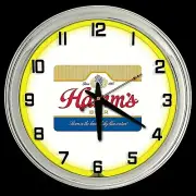 16" Hamm's Beer Sign Yellow Neon Clock Man Cave Garage Bar