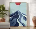 Blue Mountain Landscape Wall Art Japanese Mountain Landscape Abstract Landscape