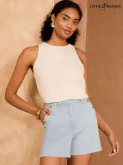 Love & Roses Blue Stripe Denim Sailor Button Detail Shorts (AR7668) | $81
