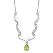 Sterling Silver Rh Plated Peridot And White Topaz With 2In. Ext Necklace