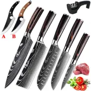 Chef Knife Set Stainless Steel Japanese Damascus Kitchen Knives Sharp Cleaver US
