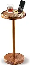 BLUEWEST Drink Table, 24.4" Tall Compact Side Table with Phone Slot and Weighted Base, Durable Pedestal Table Accent for Living Room, Bedroom, or Office, Martini and Cocktail (Acacia)