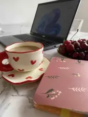 Cup Pairs for Coffee and Tea/200 ml/Heart design/White and red colour/ Unique