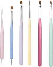 HIGHROCK Nail Art Brushes Set, Gel Polish Nail Art Design Pen Painting Tools with Nail Extension Gel Brush, Builder Gel Brush, Nail Art Liner Brush and Nail Dotting Pen for DIY Manicure(6Pcs)
