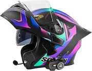 Motorcycle Helmet Motorcycle Full Face Helmet with Bluetooth Motorbike Crash Helmet DOT/ECE Approved Full Face Racing Motorcycle Helmet with Anti-Fog Dual Visors A,S=55-56CM