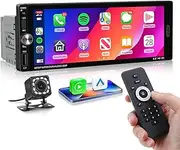 Single Din Car Stereo Compatible with Carplay Android Auto, METEESER 6.9 Inch Bluetooth5.2 Car Stereo with Backup Camera,1280 * 480 IPS Touch Screen Car Radio Support FM/Mirror Link/SWC/USB/DVR/EQ