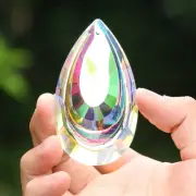 15PC 75MM Aurora AB Double Teardrop Crystal Suncatcher Fengshui Faceted Hanging