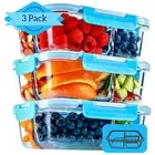 Glass Meal Prep Containers 3 Compartment, 3 Pack, 35 Oz, Food Storage Bento Box