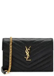 Saint Laurent Cassandre Quilted Leather Wallet-on-chain - Black ONE SIZE