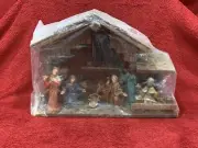 New Vintage Italian Nativity Set with Figures Wooden Creche Manger Made In Italy