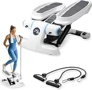 Steppers for Exercise at Home, Adjustable Height Mini Stepper with Resistance Bands, Stair Stepper with 350 lbs Loading Capacity, Stepper for Full Body Workout
