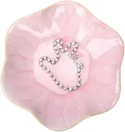 [HOKMOKQOK] Ceramic Jewelry Dish, Lotus Leaf Decor Ring Tray, Small Key Bowl, Trinket Holder, Catch All Tray for Necklace Earrings, Nightstand Decor for entryway Table Home for Women Mom Friend Sister (Pink)